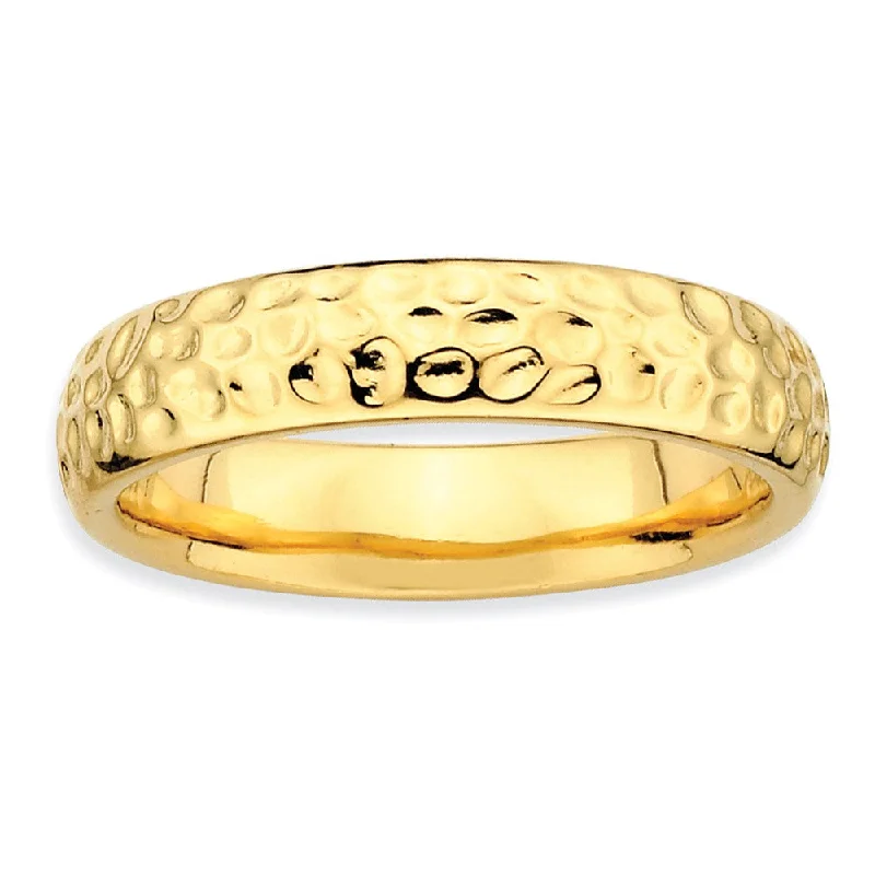 4.5mm Stackable 14K Yellow Gold Plated Silver Hammered Band