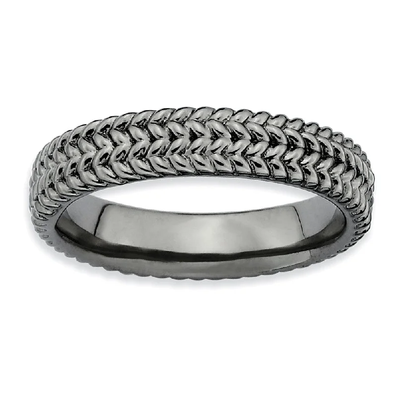 4.5mm Stackable Black Plated Silver Wheat Band