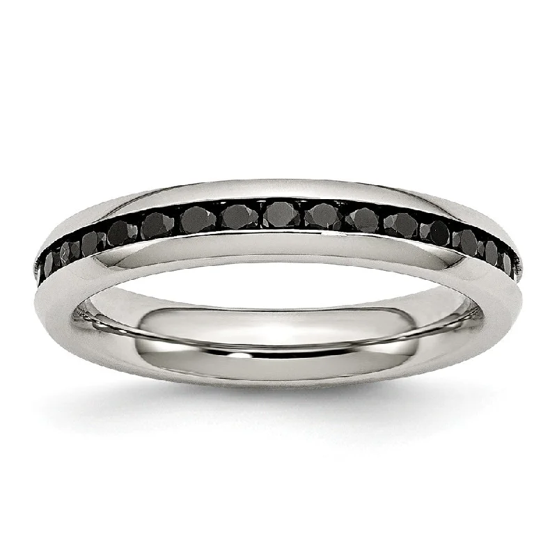 Clearance Sale On High-End Jewelry Collections 4mm Stainless Steel And Black Cubic Zirconia Stackable Band