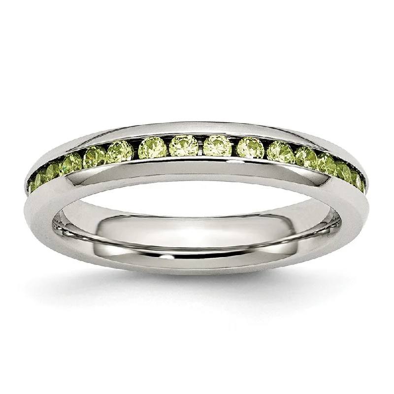 Romantic Heart-Shaped Jewelry For Special Gifts 4mm Stainless Steel And Light Green Cubic Zirconia Stackable Band