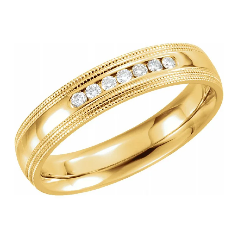 Affordable Luxury Jewelry – Style At A Great Price 5mm 14K Yellow Gold 1/5 CTW Diamond Double Milgrain Comfort Fit Band