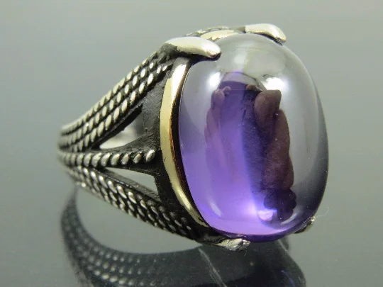 Turkish Handmade Jewelry 925 Sterling Silver Amethyst Stone Men's Rings