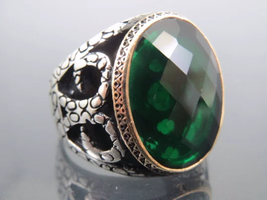 Turkish Handmade Jewelry 925 Sterling Silver Emerald Stone Mens Rings