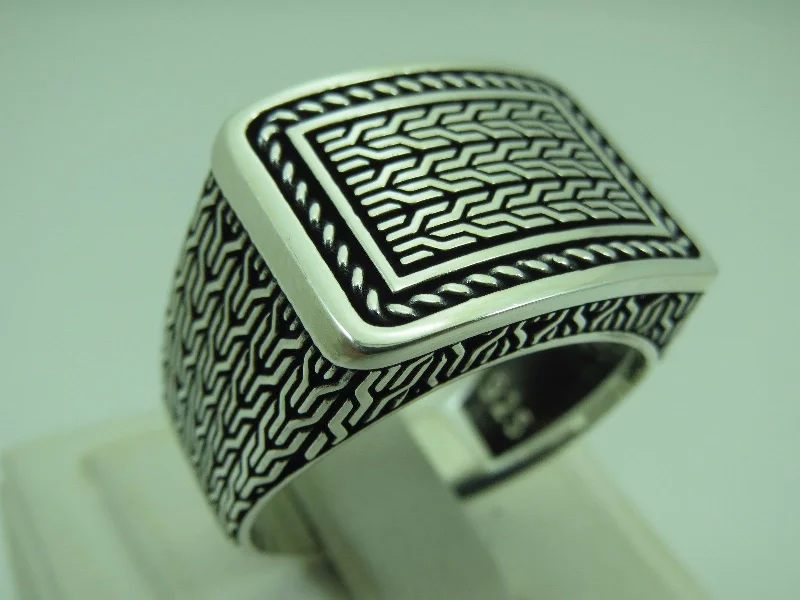 Turkish Handmade Jewelry 925 Sterling Silver Matting Design Men's Ring