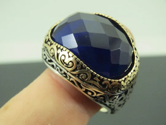 Turkish Handmade Jewelry 925 Sterling Silver Sapphire Stone Mens Rings