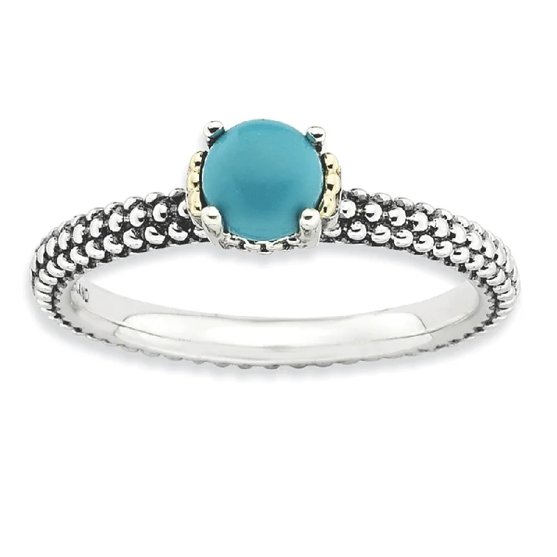 Antiqued Sterling Silver & 14K Gold Plated Stackable Turquoise Ring