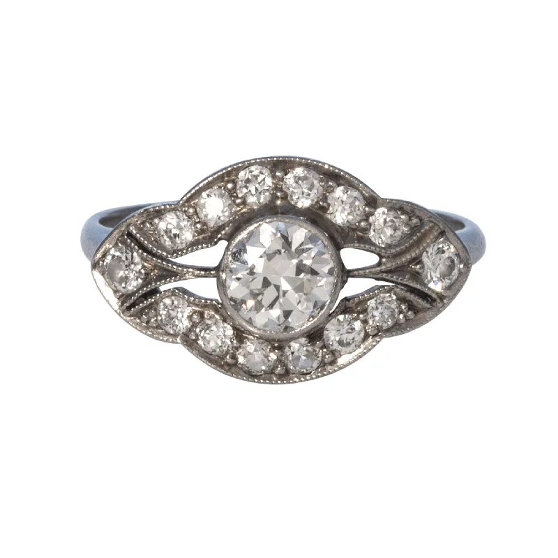 Art Deco .73ctw Old European Cut Diamond Platinum Ring