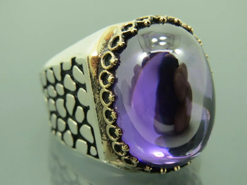 Turkish Handmade Jewelry 925 Sterling Silver Amethyst Stone Mens Rings