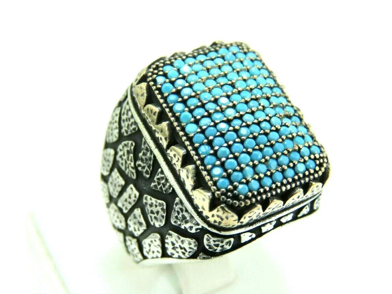 Turkish Handmade Jewelry 925 Sterling Silver Aquamarine Stone Mens Rings