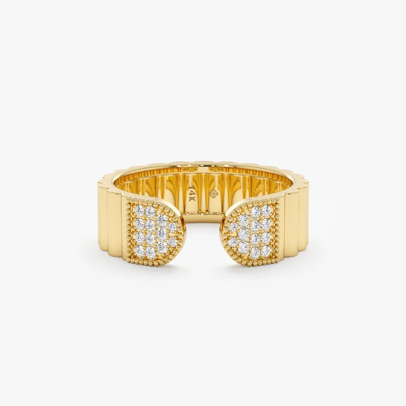 Diamond Open Ribbed Ring, Hazel