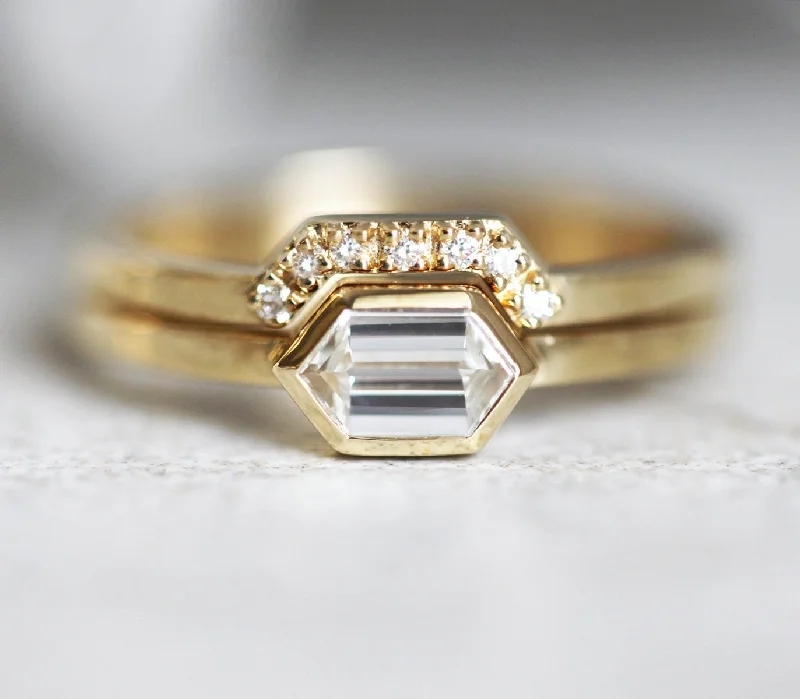 Hexagon Diamond Ring, Modern Diamond Ring Set