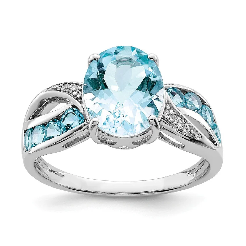 Light Blue Topaz & .02 Ctw Diamond Split Shank Sterling Silver Ring