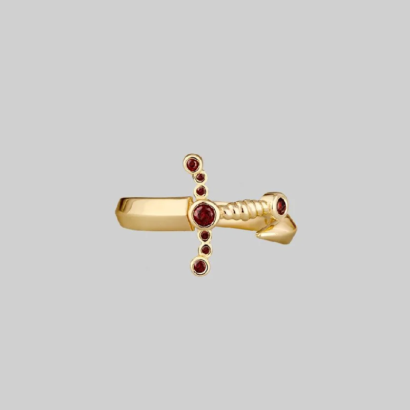 MAJESTY. Garnet Dagger Wrap Ring - Gold