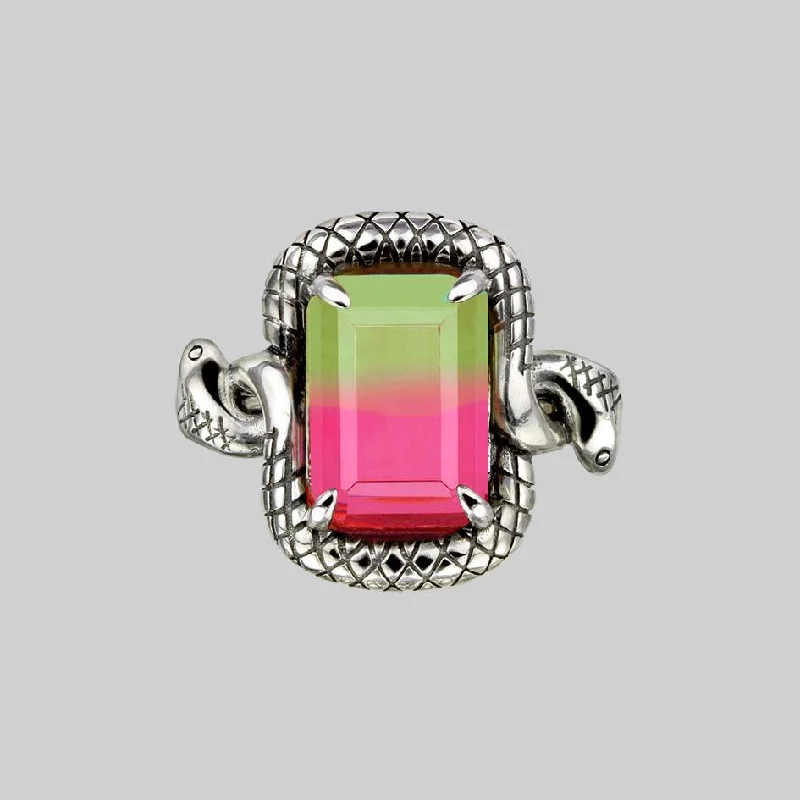 MALICE. Tourmaline CZ Coiled Snake Cocktail Ring - Silver