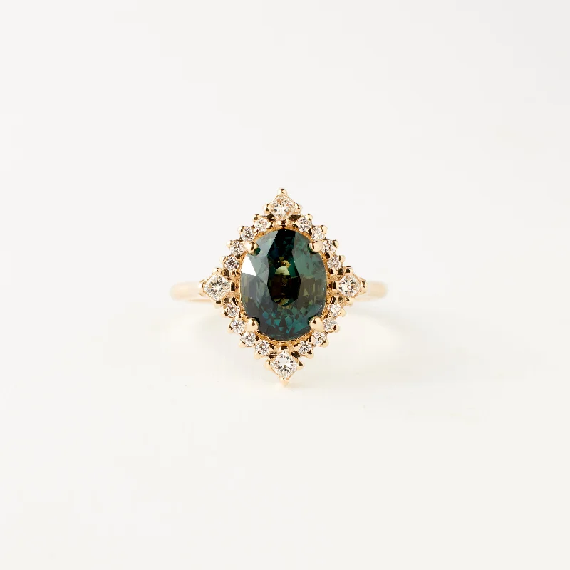 Marie Ring - 2.98 Carat Blue Green Oval Sapphire