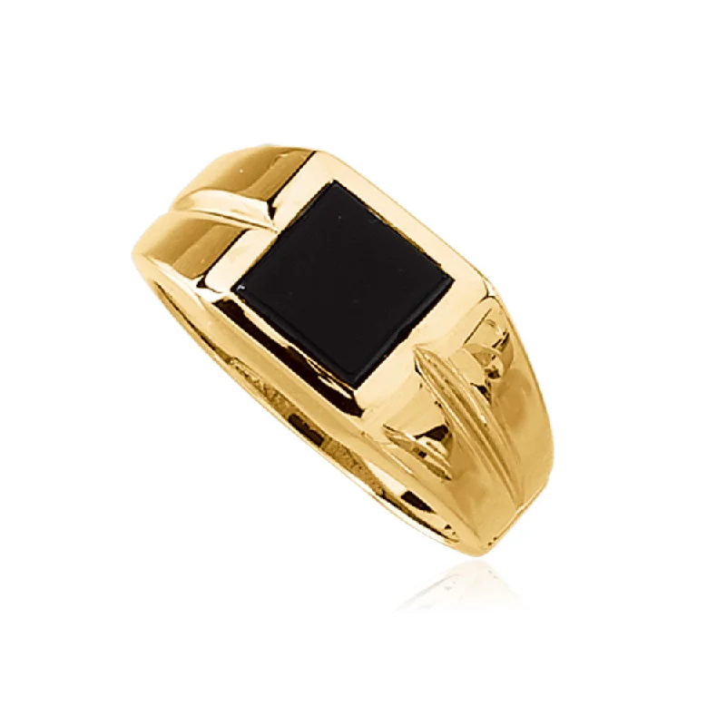 Timeless Beauty, Unbeatable Deals – Jewelry Sale On 14K Yellow Gold Square Top Tapered Ring with Black Onyx