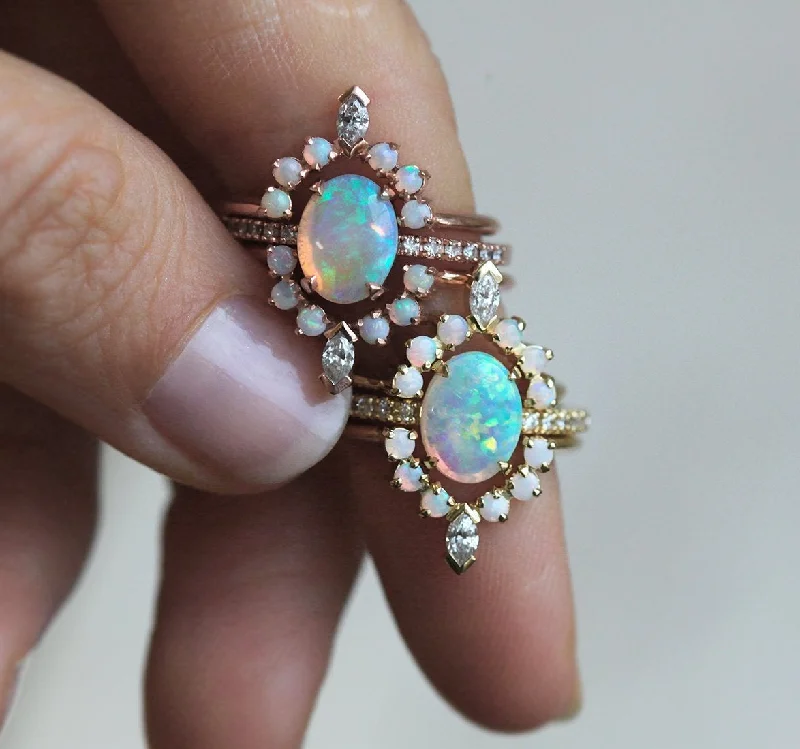 Serena Australian Opal & Diamond 3-Ring Set