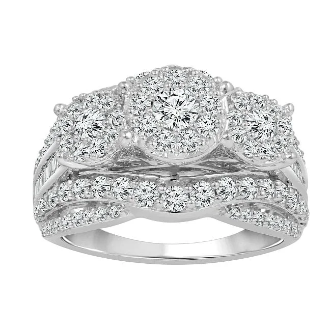 Red Hot Deal 2 CTW Diamond Three Stone Anniversary Ring in 10KT White Gold