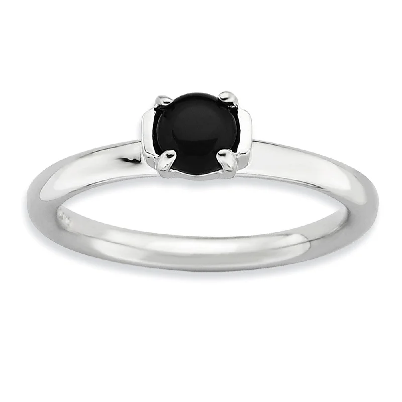 Silver Stackable Black Agate Ring