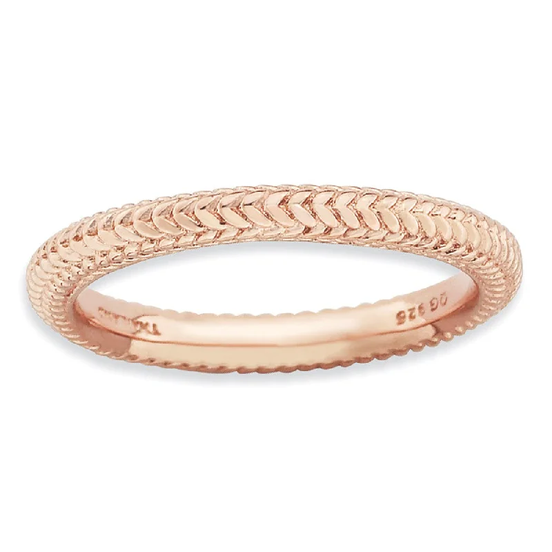 Limited Stock On Premium Jewelry At Low Prices Stackable 14K Rose Gold Plated Silver Domed Wheat Band