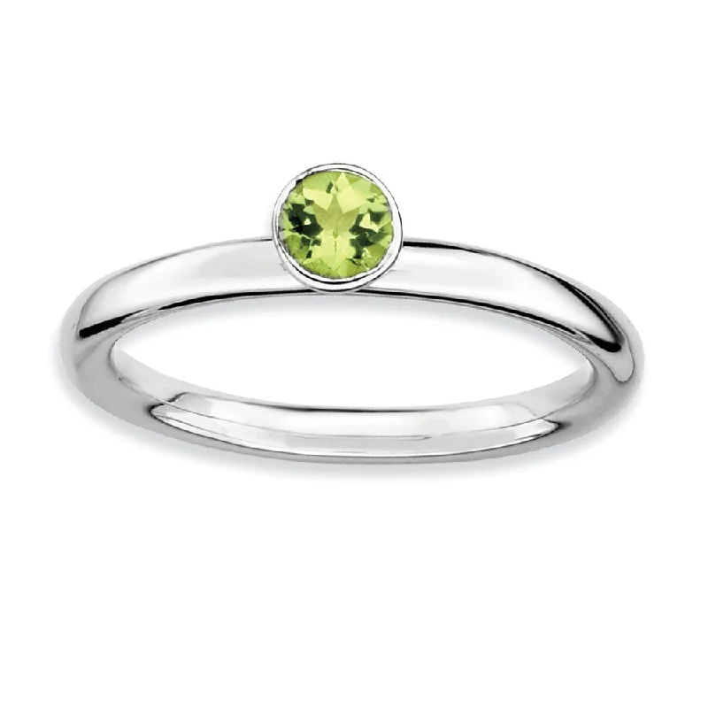 Stackable High Profile 4mm Peridot Silver Ring