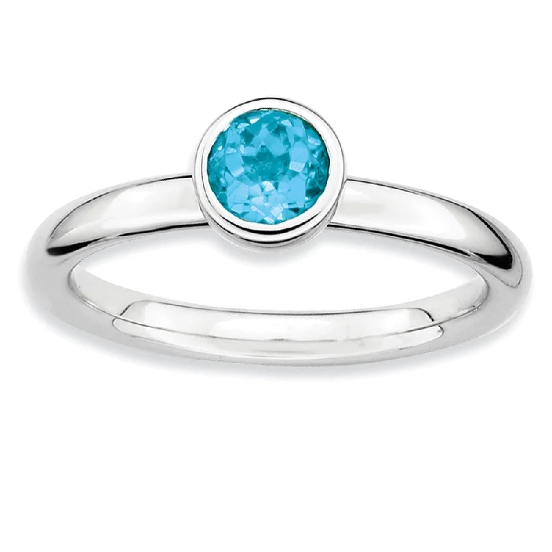 Versatile Layering Jewelry For Effortless Chic Stackable Low Profile 5mm Blue Topaz Silver Ring