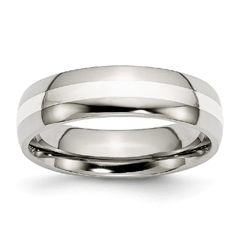 Stainless Steel & Sterling Silver Inlay, 6mm Unisex Comfort Fit Band