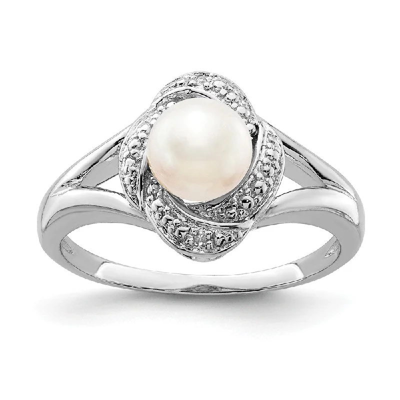 Sterling Silver .01 Ctw (H-I, I2-13) Diamond & FW Cultured Pearl Ring