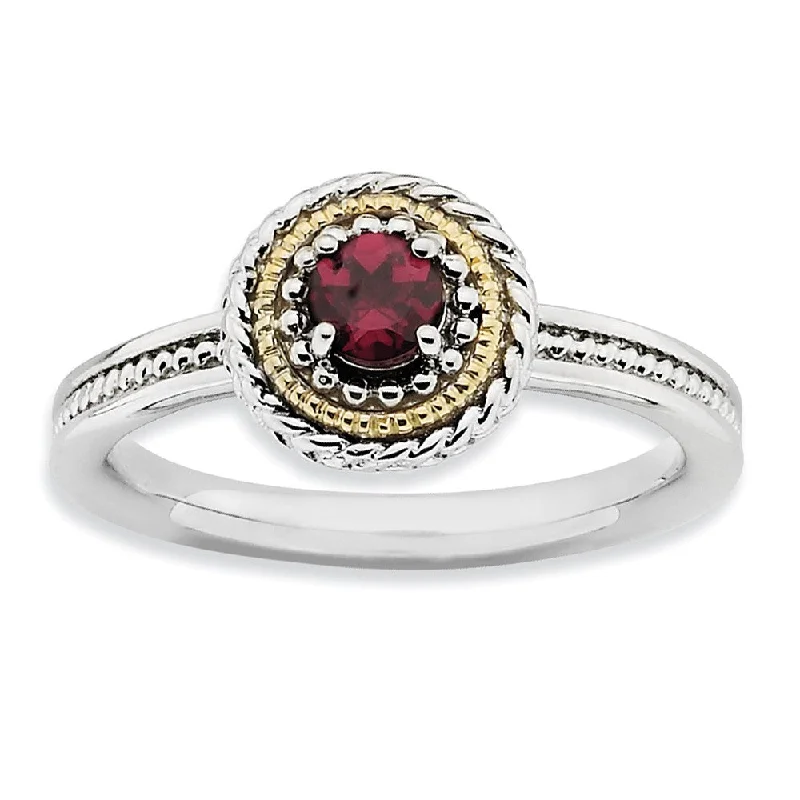 Delicate Crystal Jewelry For Sophisticated Charm Sterling Silver & 14K Gold Plated Stackable Rhodolite Garnet Ring