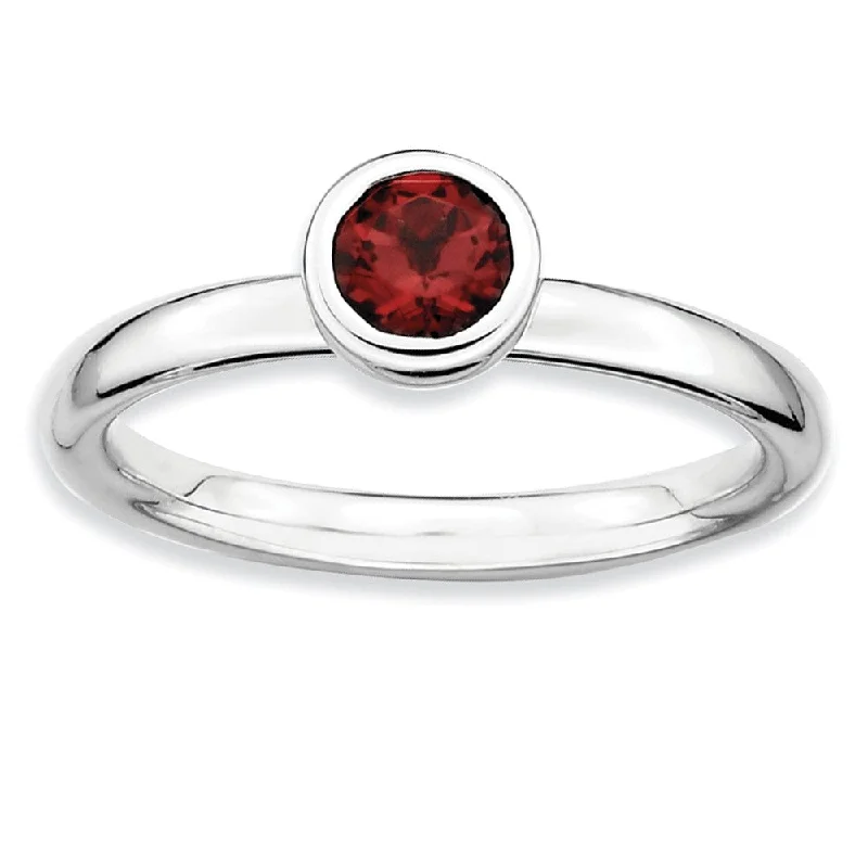 Sterling Silver & Garnet Stackable Low Profile 5mm Solitaire Ring