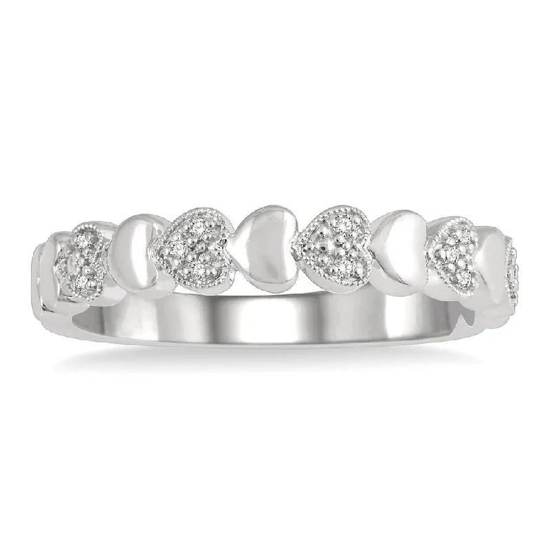 Sterling Silver Heart Shape Diamond Ring