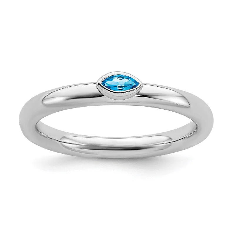 Sterling Silver Marquise Blue Topaz Solitaire Stackable Ring