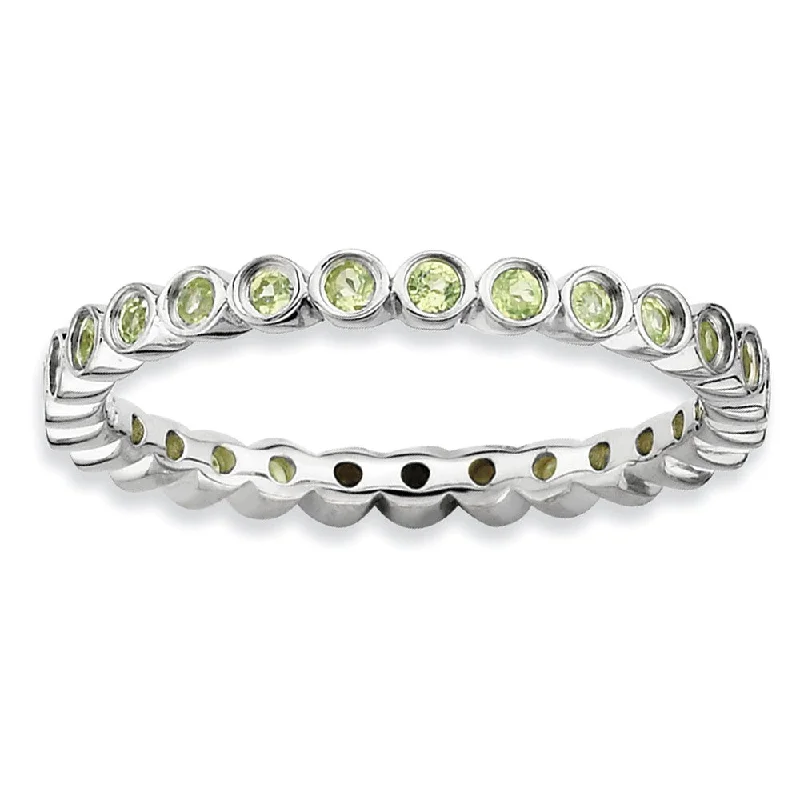 Dainty Floral Jewelry For Feminine Elegance Sterling Silver Stackable Bezel Set Peridot 2.25mm Band