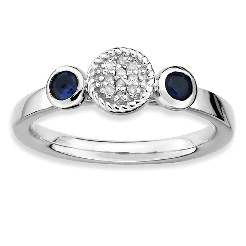 Sterling Silver Stackable Created Sapphire & .05Ctw HI/I3 Diamond Ring