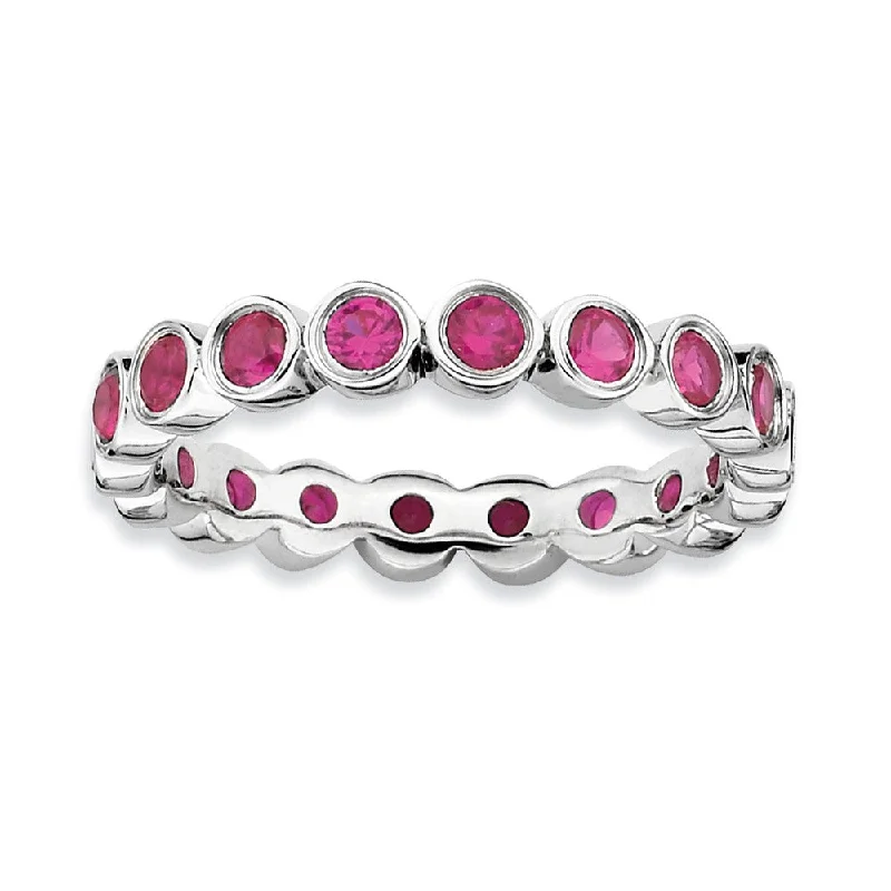 Luxury Jewelry Now At Special Promotional Rates Sterling Silver Stackable Faceted Created Ruby 3.5mm Band