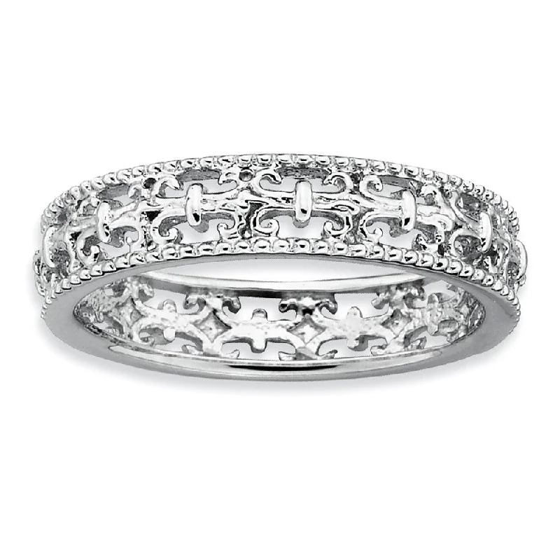 Sterling Silver Stackable Fleur de Lis 4.5mm Band