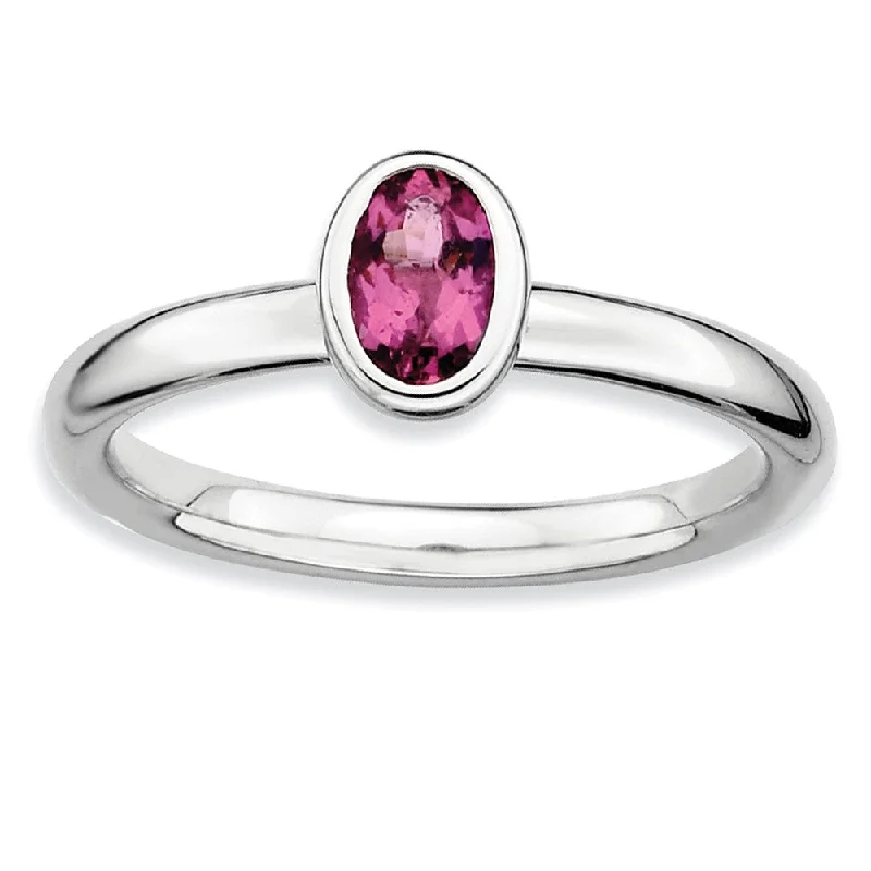 Sterling Silver Stackable Oval Pink Tourmaline Solitaire Ring