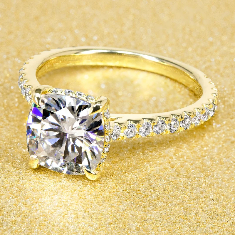 The Bella, 2ct Cushion-cut Cathedral Hidden Halo Ring