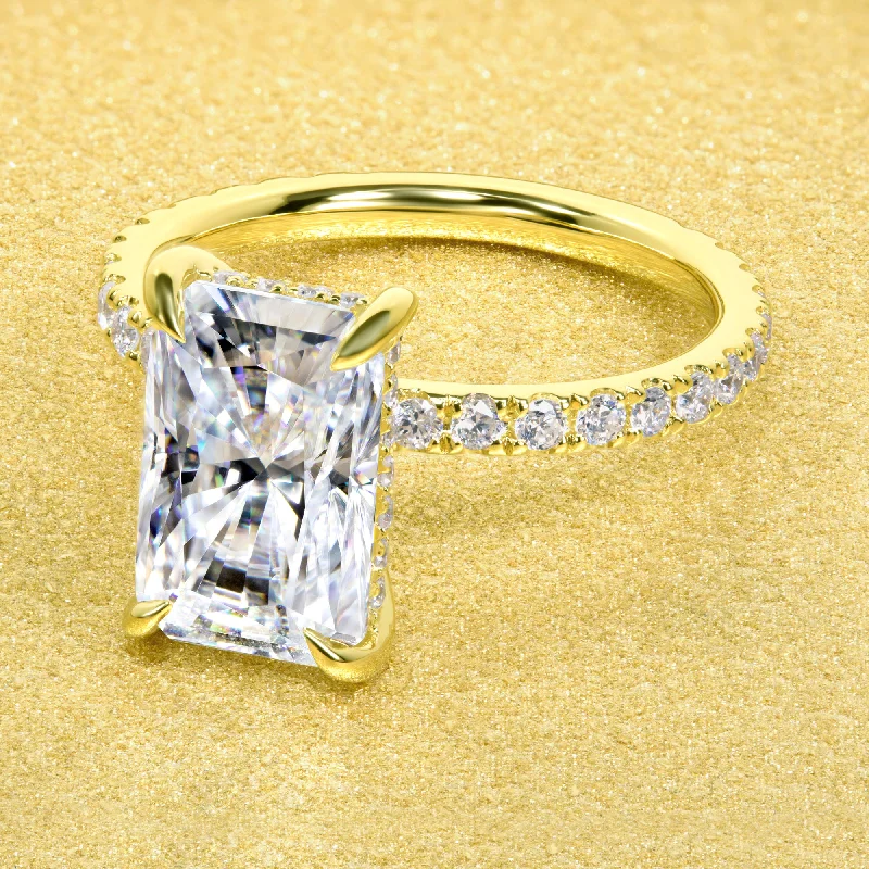 The Selina, 3ct Elongated Radiant-cut Hidden Halo Ring