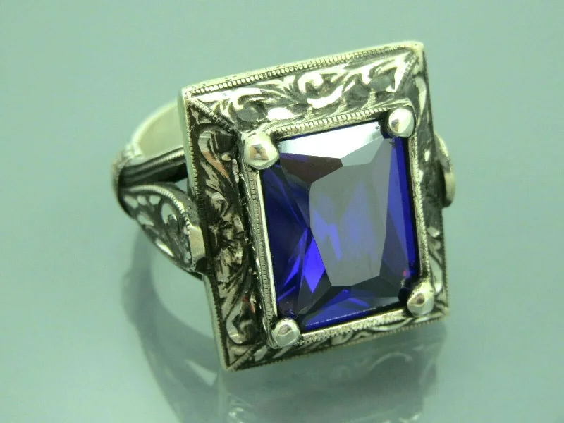 Turkish Handmade Jewelry 925 Sterling Silver Amethyst Stone Engraved Mens Rings