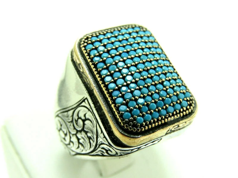 Turkish Handmade Jewelry 925 Sterling Silver Aquamarine Stone Mens Rings