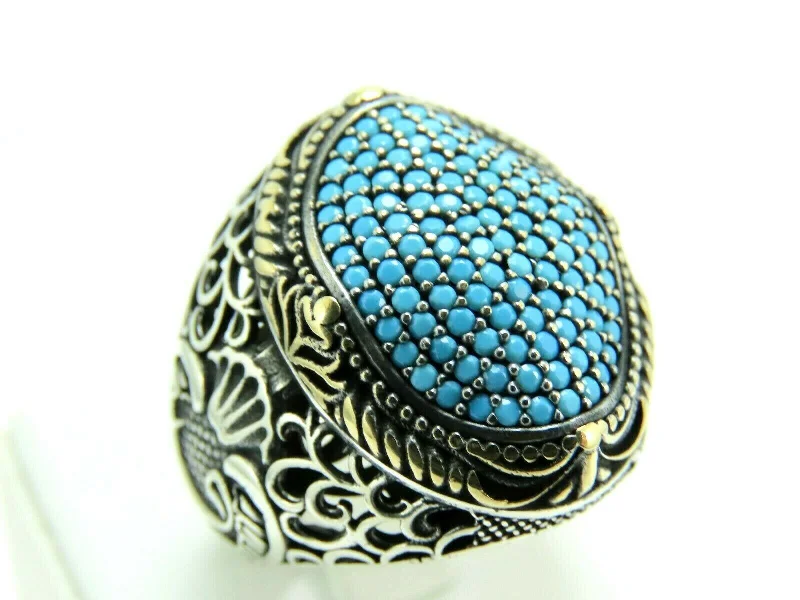 Turkish Handmade Jewelry 925 Sterling Silver Aquamarine Stone Mens Rings