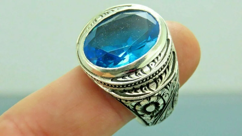 Unmissable Jewelry Discounts – Elevate Your Look For Less Turkish Handmade Jewelry 925 Sterling Silver Aquamarine Stone Engraved Mens Rings