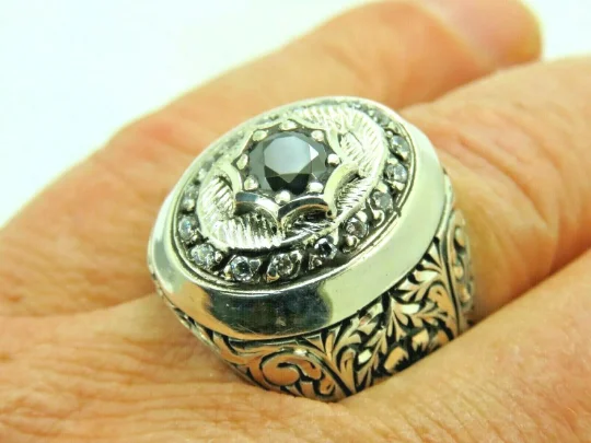 Turkish Handmade Jewelry 925 Sterling Silver Onyx Stone Mens Rings