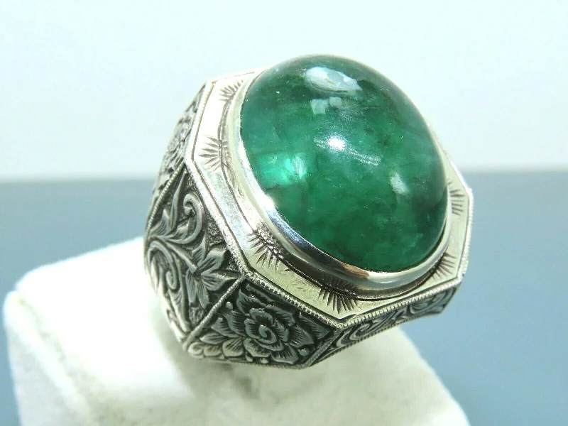 Turkish Handmade Jewelry 925 Sterling Silver Quartz Stone Engraved Mens Rings