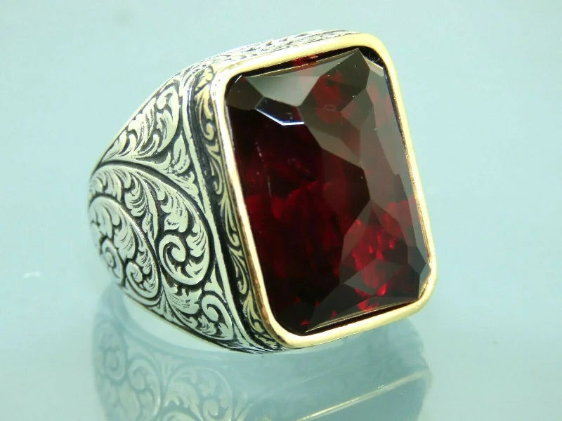 Turkish Handmade Jewelry 925 Sterling Silver Ruby Stone Mens Rings