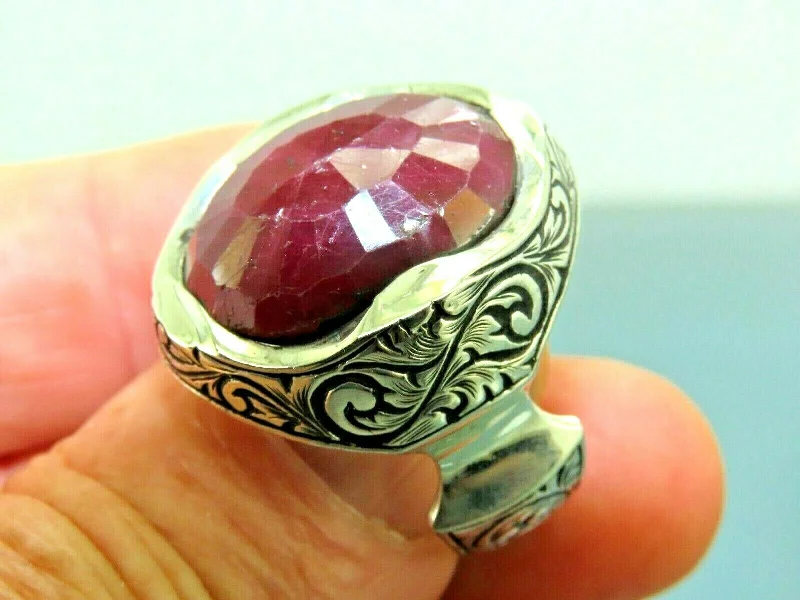 Turkish Handmade Jewelry 925 Sterling Silver Ruby Stone Mens Rings