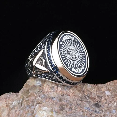 Turkish Handmade Jewelry 925 Sterling Silver Sapphire Stone Imperial Design Mens Rings