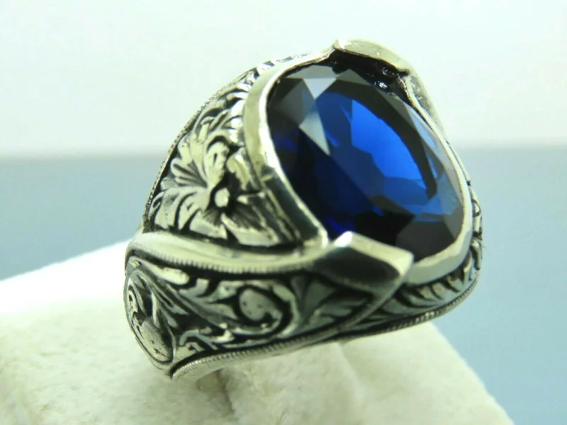 Turkish Handmade Jewelry 925 Sterling Silver Sapphire Stone Mens Rings