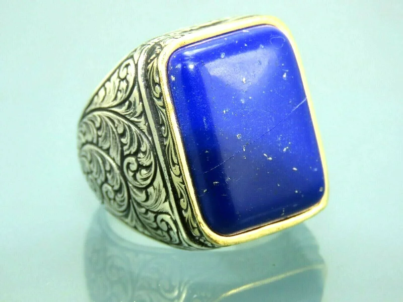 High-Quality Gemstone Jewelry For Special Occasions Turkish Handmade Jewelry 925 Sterling Silver Sodalite Stone Men's Rings